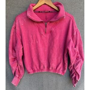 Free People Movement XS Pink Valley Girl Cropped 1/4 Zip Sweatshirt #664 Ruched